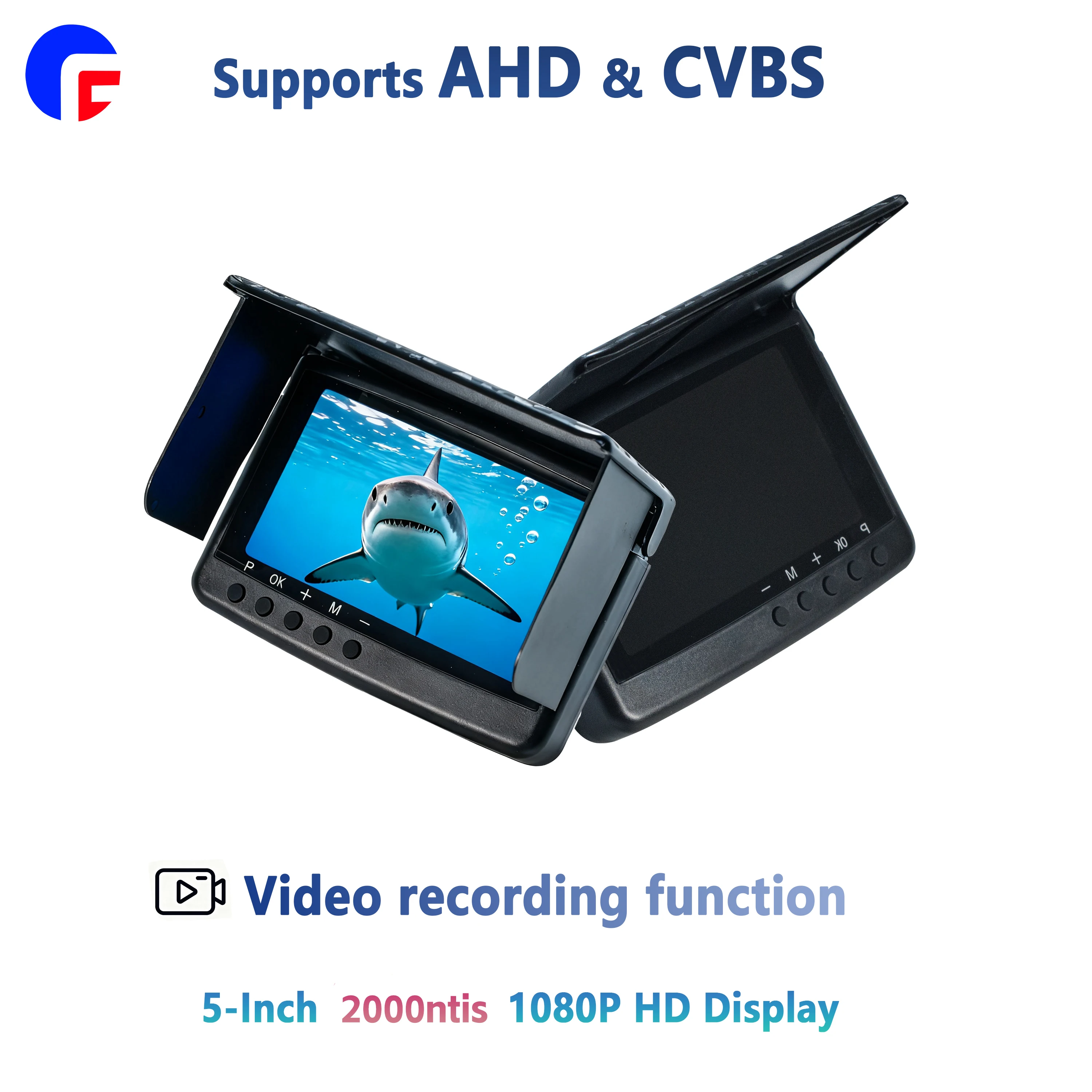 Cámara de Pesca Submarina con Pantalla |   Pantalla HD de 5 Pulgadas y 1080P, Señales Duales AHD/CVBS, Grabación de Video, Conector para Auriculares de 3.5 mm