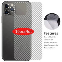 10PCS Carbon Fiber Back Film For IPhone 17 16 14 13 12 11 Pro Max 7 8 15 Plus Transparent Protective Film For iphone XS MAX