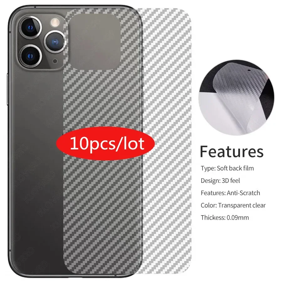 10PCS Carbon Fiber Back Film For IPhone 17 16 14 13 12 11 Pro Max 7 8 15 Plus Transparent Protective Film For iphone XS MAX