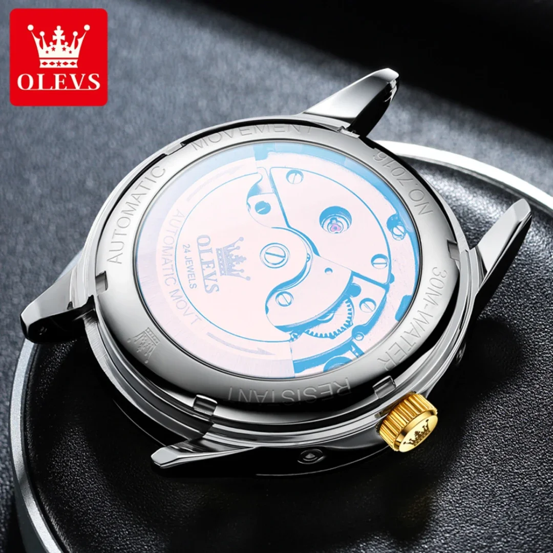 OLEVS 7016 Mechanical Fashion Watch Stainless Steel Watchband Round-dial Month Display Calendar