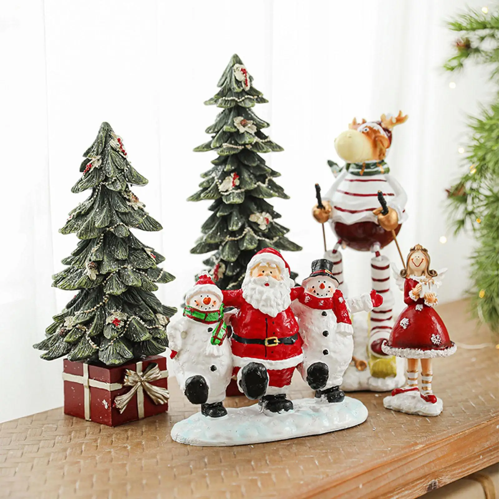 Cute Christmas Resin Statue Miniature Decor for Living Room Shelf Bedroom Office Window Display Holiday Gift