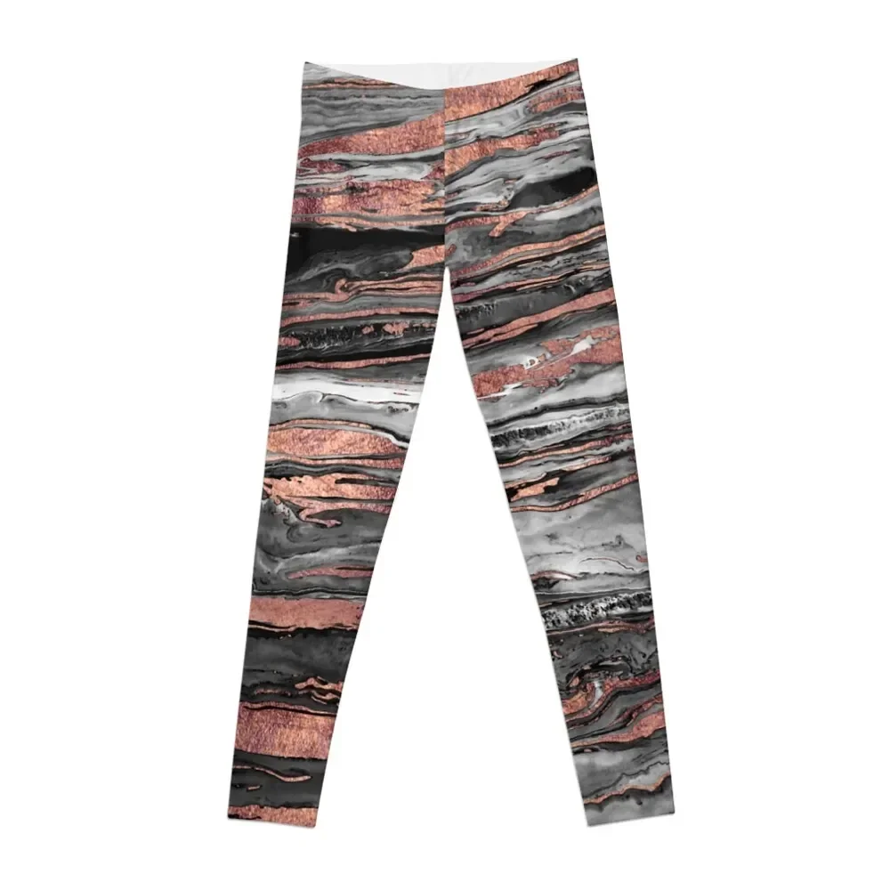 

Modern rose gold abstract marbleized paint Leggings Women's tights sportswear for gym Womens Leggings