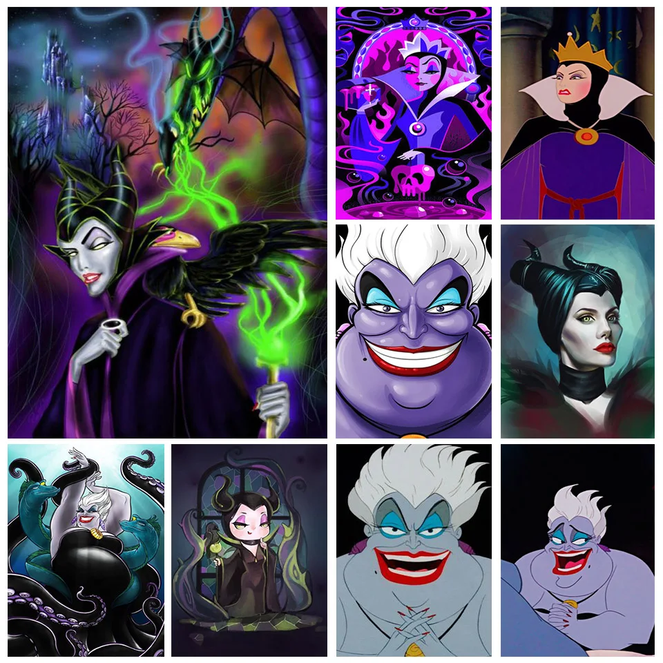 5D DIY Disney Diamond Drawing Cartoon Maleficent Queen Undersea Witch Diamond Embroidery Cross Stitch Set Living Room Home Decor