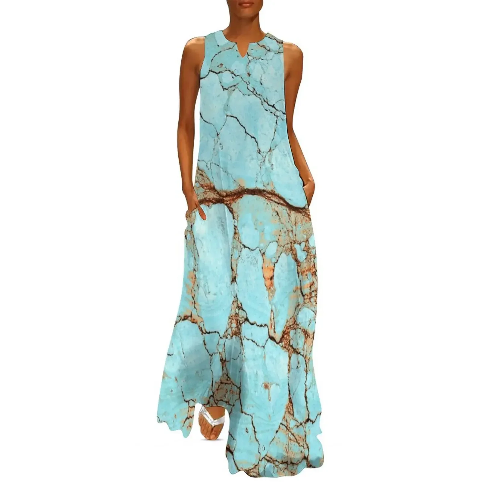 

Rusty Cracked Turquoise Long Dress Prom gown elegant guest wedding dress women's clothing korea stylish Dress