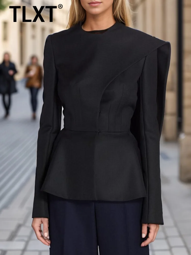 

TLXT асимметричные утягивающие блейзеры для женщин с круглым вырезом и длинными рукавами, темпераментное пальто-туника, женская одежда, модный стиль XK890
