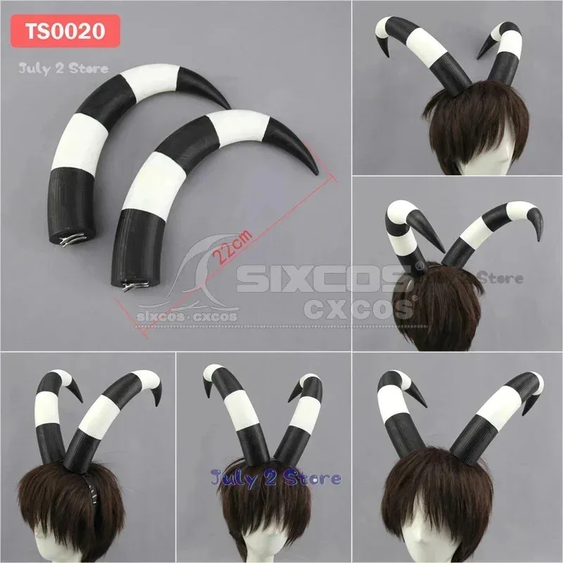 Blitzo Cosplay Hörner Anime Helluva Cos Boss 22 cm Schwarz Weiß Biegung Hörner Blitzo Prop Frauen Männer Halloween Cosplay Prop