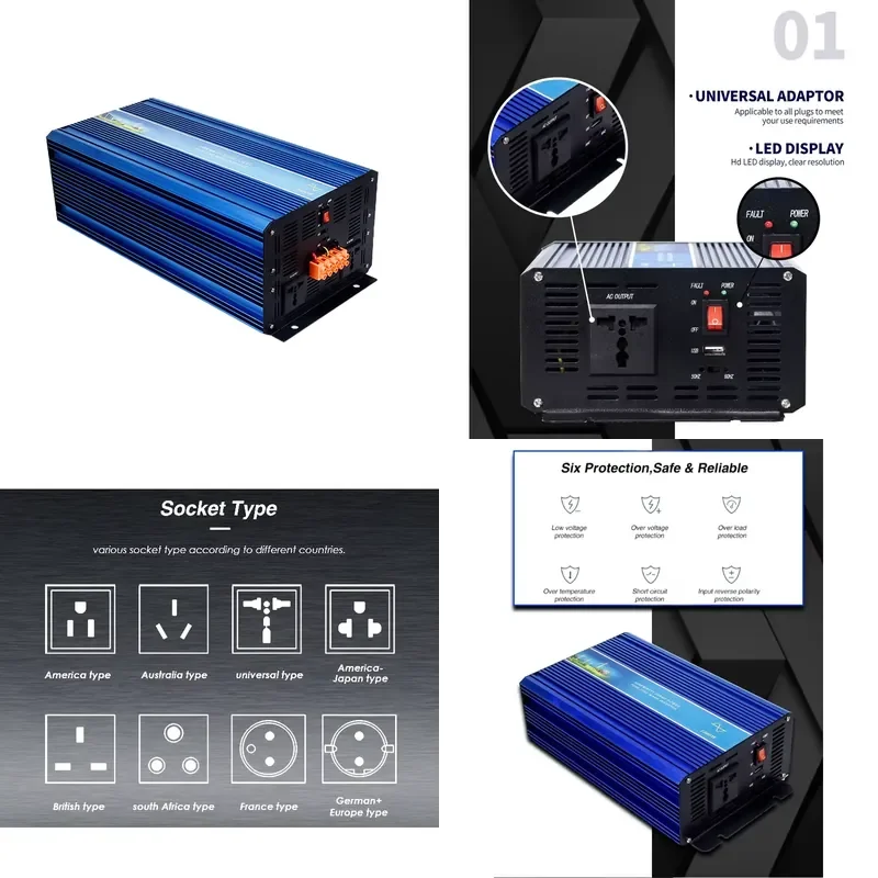 5000W-9000W Pure Sine Wave Power Inverter 12V 24V 48V DC to AC 110V 220V 230V 240V Off Grid Solar Inverter 6000W 7000W 8000W