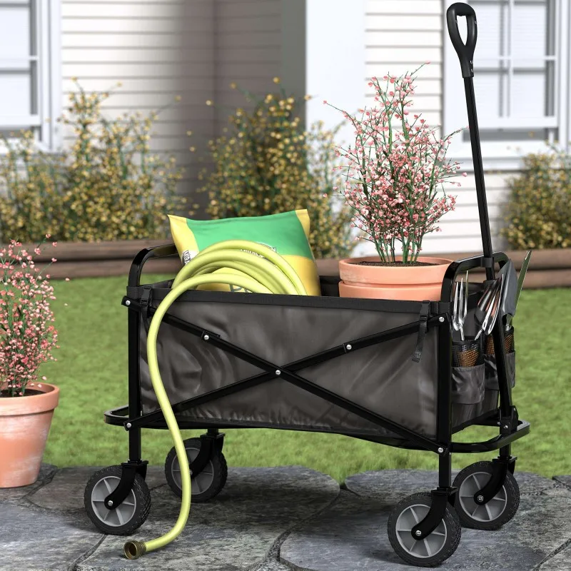 Folding Garden Cart 4 Wheels Heavy Duty Utility Wagon Outdoor Gardening Camping Beach Use