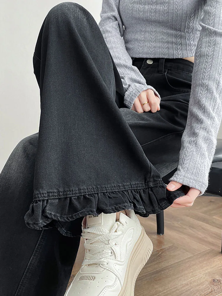 Wrinkled Wide Leg Vintage Jeans Women's Casual Baggy High Waisted Vaqueros Streetwear Loose Fashion Bootcut Straight Denim Pants