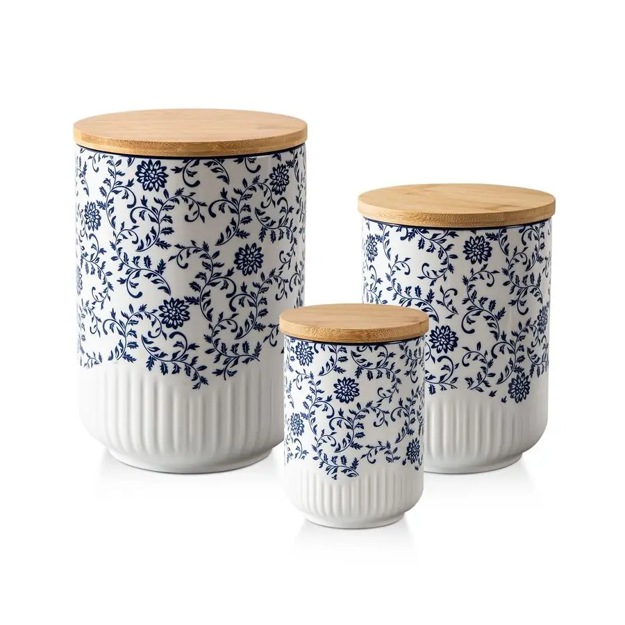 

Sets for Kitchen Ceramic Kitchen Containers for Countertop with Airtight Wood Lids Flour and Sugar Containers for Coffee Tea Spi