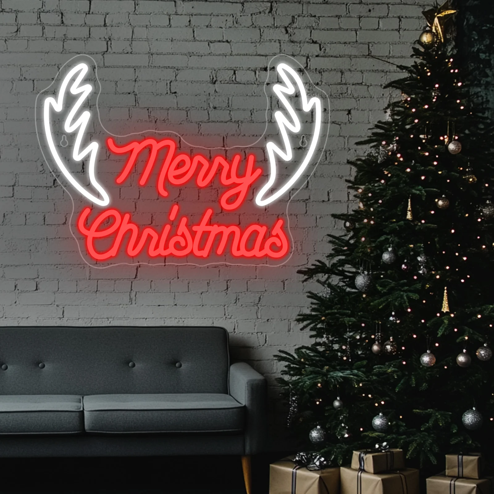 

Merry Christmas Neon Led Sign Letter Horn Dimmable Wall Decor Xmas Room Decoration Party Bedroom Home Bars Club Acrylic USB Lamp