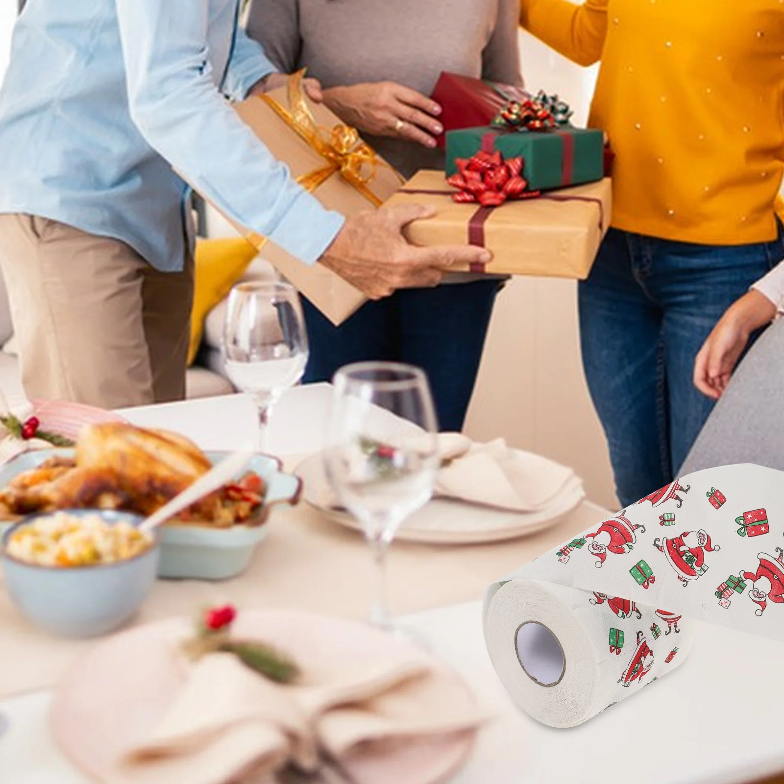 4 rollos de papel higiénico navideño de doble capa, grueso, Feliz Navidad, divertido Papá Noel, fiesta navideña, decoración de baño