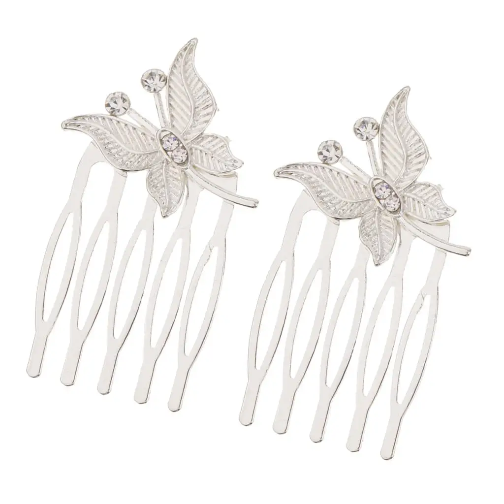 مجموعة من 2 مشط شعر على شكل فراشة من حجر الراين للنساء والفتيات ومشبك شعر وغطاء للرأس للحفلات الراقصة