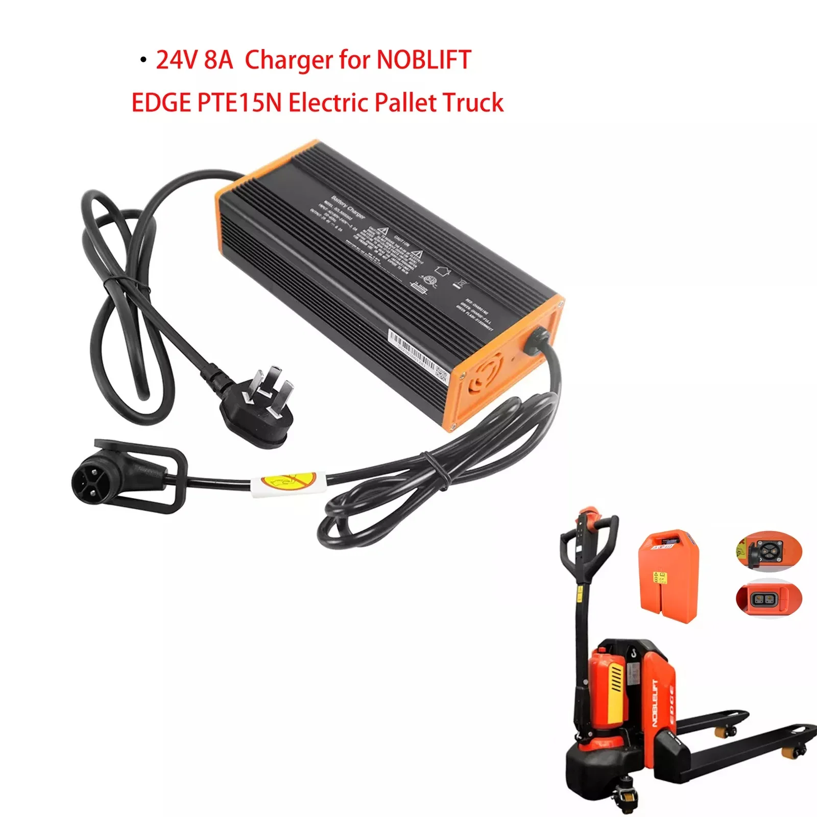Carregador de bateria de lítio 24V 8A para NOBLIFT EDGE PTE15N Caminhão de paletes elétrico chumbo ácido IP67 Carregadores à prova d'água à prova de poeira