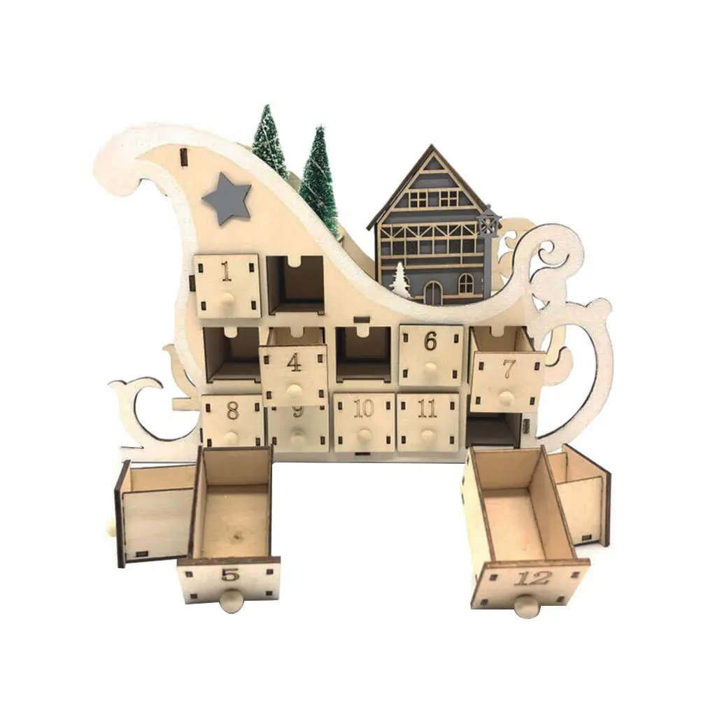 

1Pcs Wooden Christmas Countdown Calendar Sleigh Decor Xmas Wooden Adornment Home Craft Home Sled Calendar Decor