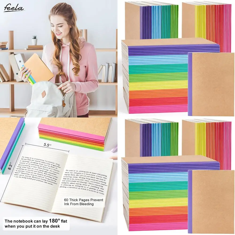 

Блокноты формата А5 с крафт-обложкой, 8,3x5,5, 60 фунтов, в подкладке/пустой, 8 цветов, Радужные шипы, для женщин/студентов/бизнеса