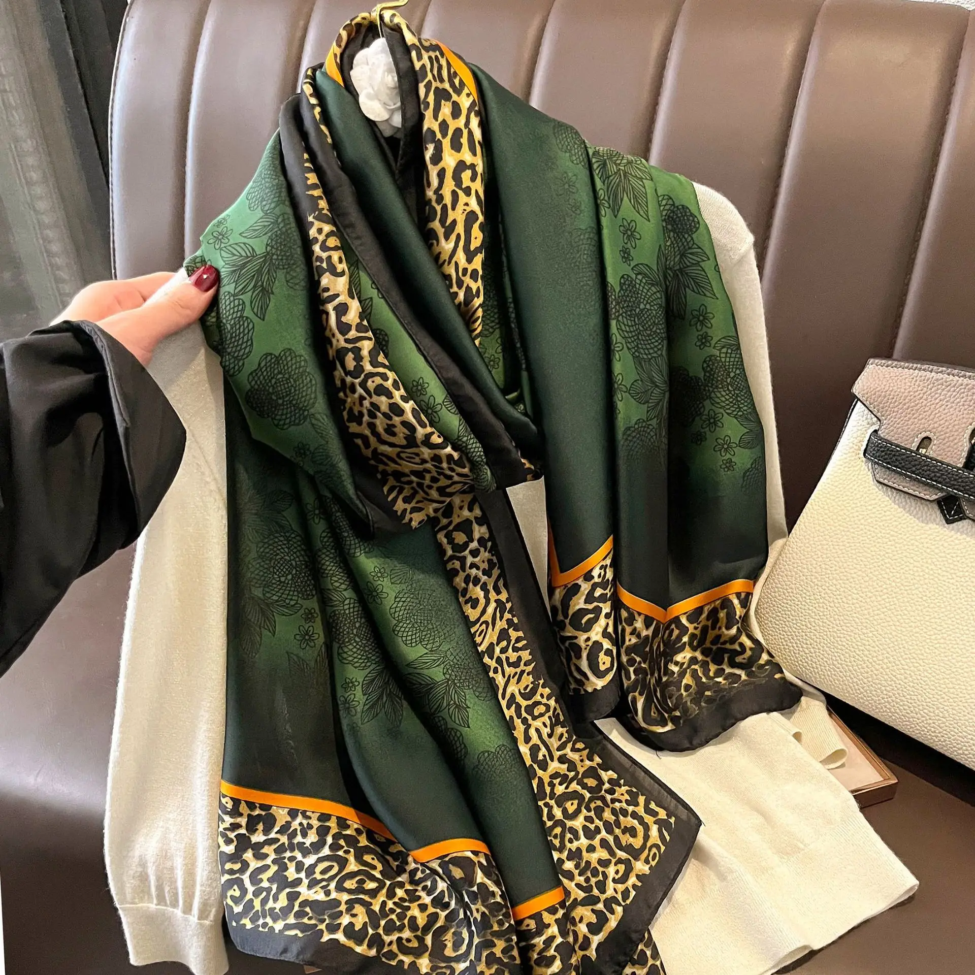 Luxury Brand Large Silk Soft Scarf Women Stylish Print Long Shawl Handkerchief Summer Elegant Travel Wrap Hot 90*180cm