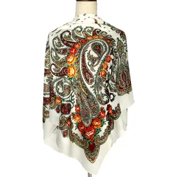 110*110cm Russian Scarf Women Luxury Paisley Print Square Shawl Soft Viscose Ethnic Floral Bandana Babushka Head Wraps