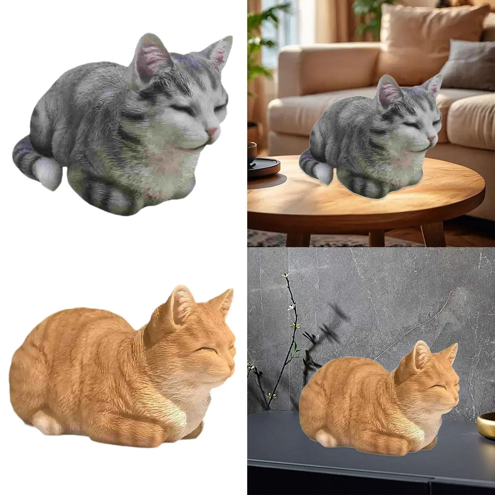 

Sleeping Kitten Statue, Compact And , Lawn Ornament, Resin Animal Statue for Bedroom Decor, Landscape