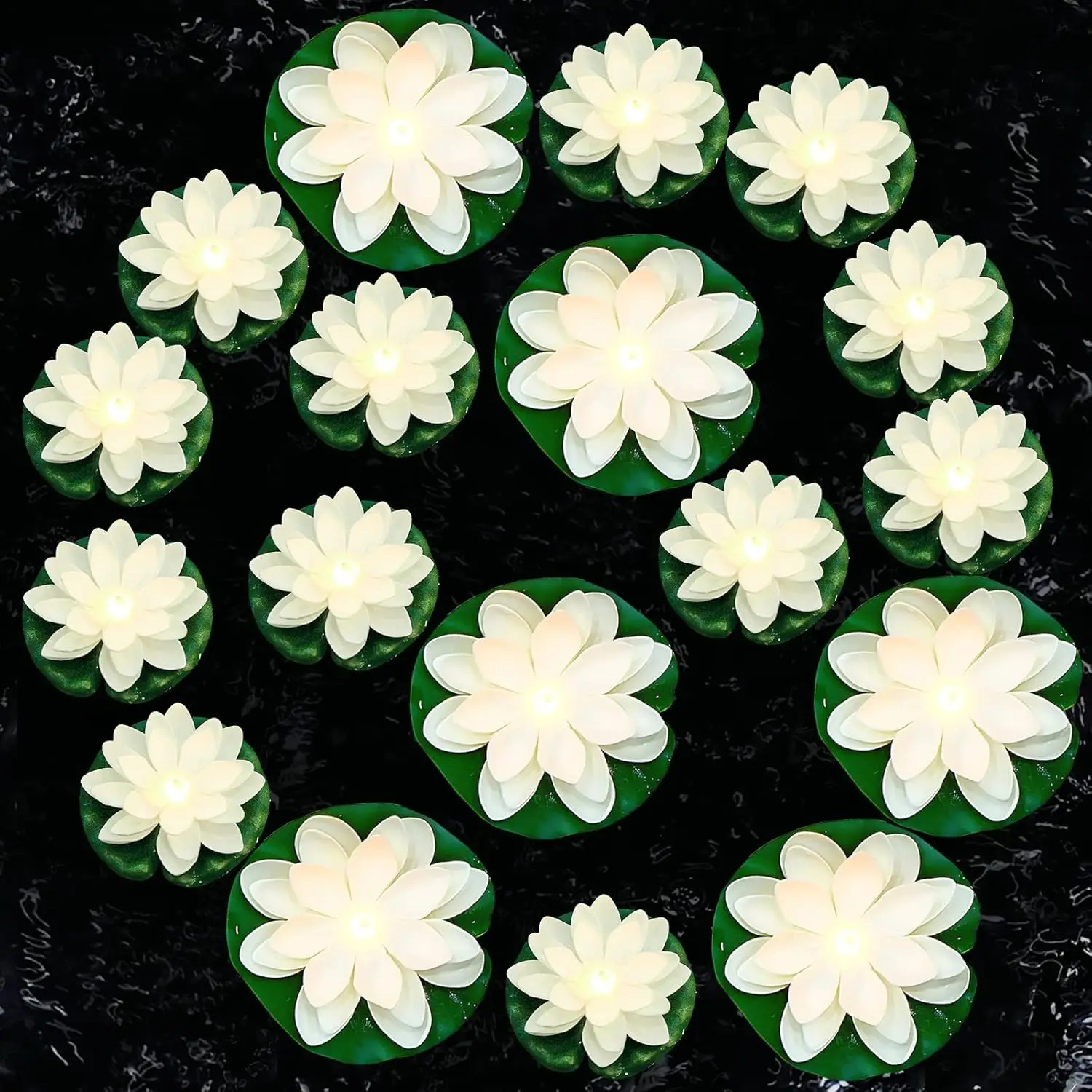 12 Luces Flotantes de Loto con Baterías, Flores de Lirio para Piscina, Velas Flotantes Decorativas, Plantas Artificiales para Decoración de Estanques