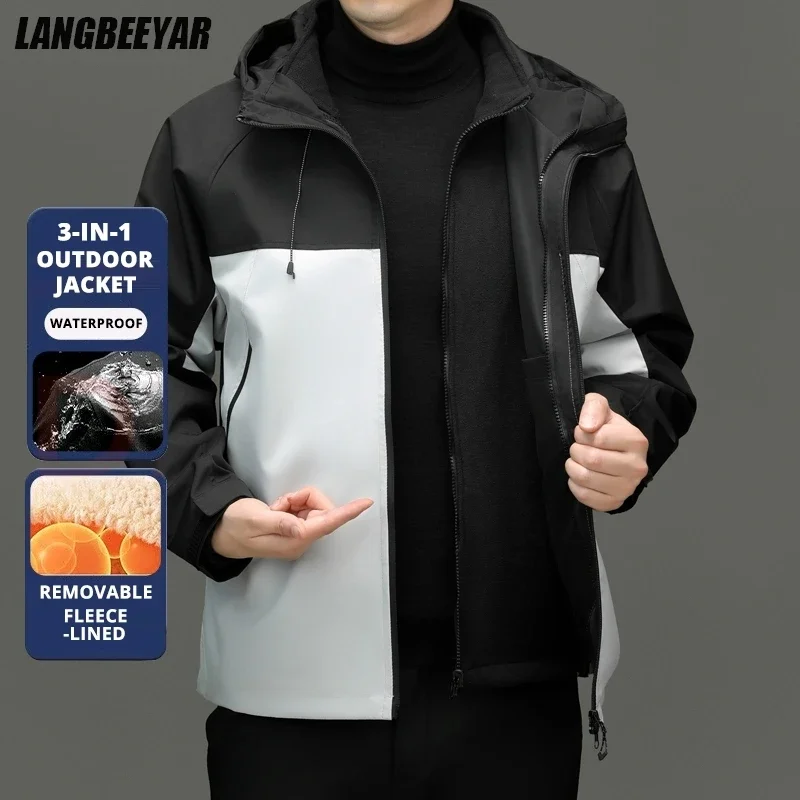 

High End Graphene Silver Fox Fur Inner Liner 3-in-1 Jacket Men Interchange Outdoor Jacket Sports Soft Shell Windbreaker Coats