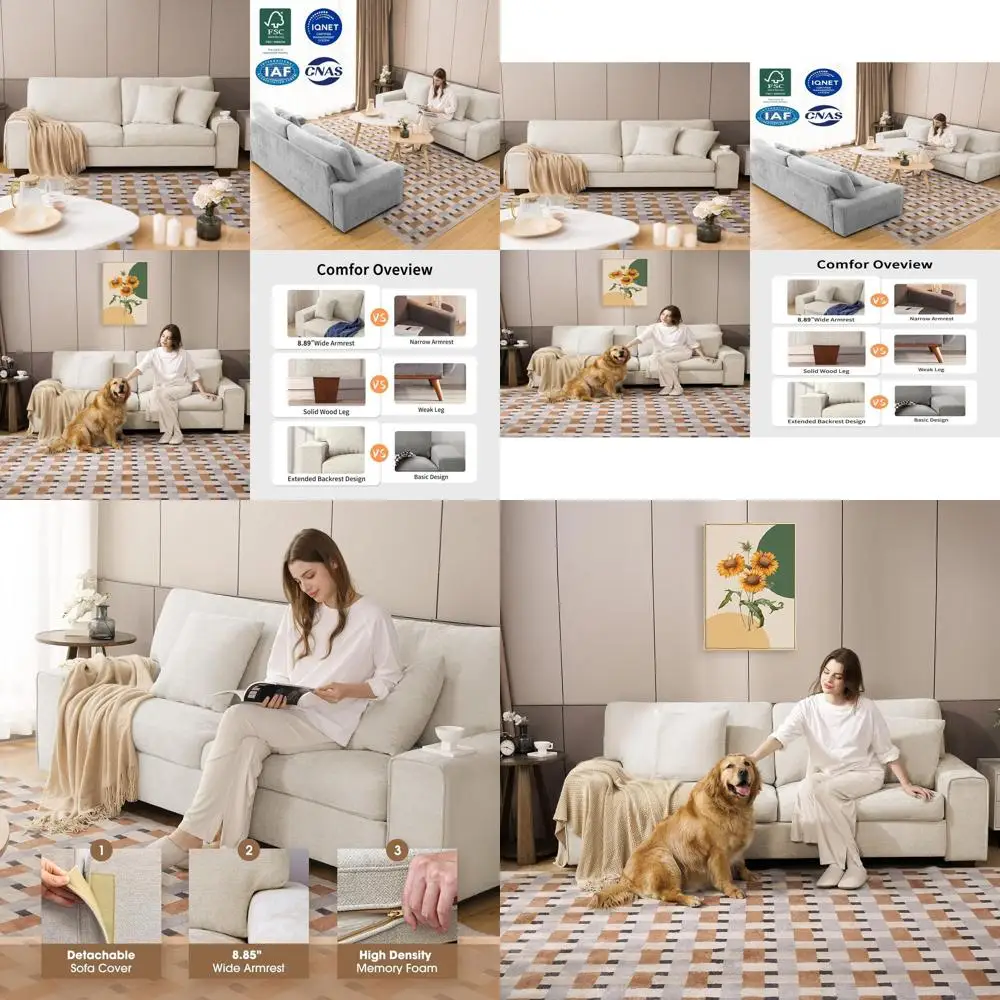 

Диван-софа для гостиной, шезлонг из шенилла, со съемным чехлом, пружинными подушками, из массива дерева, простая сборка, для небольших помещений