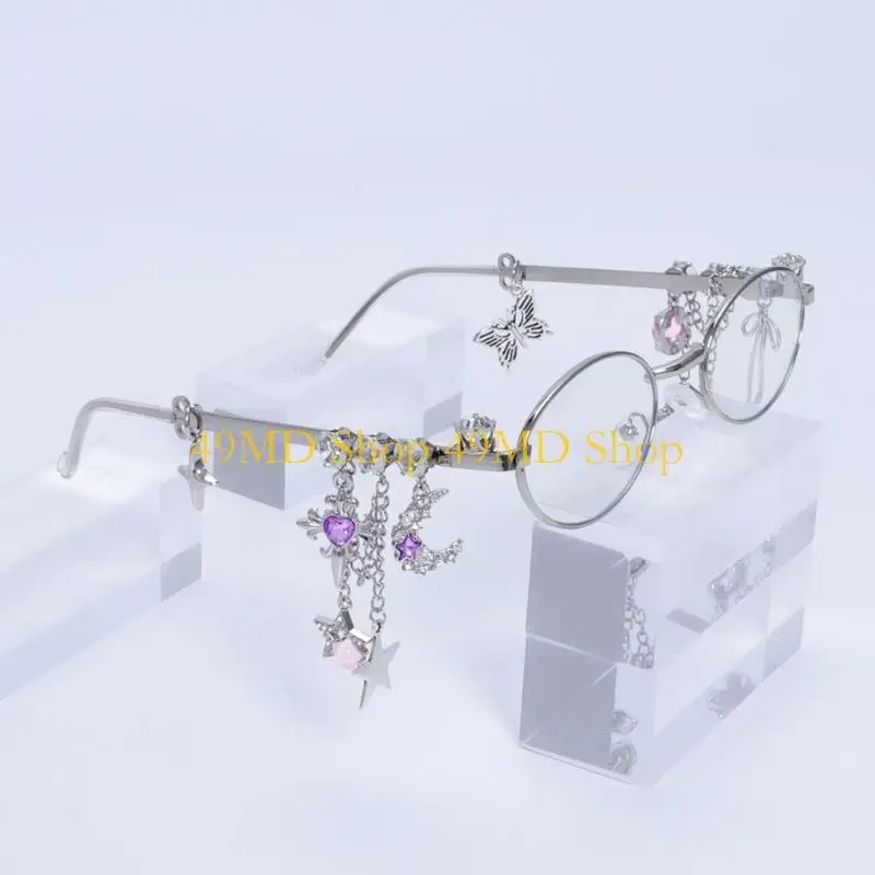 

49MD Fashionable Oval Frame Glasses with Clear Lens for Work Read with Star Pendant