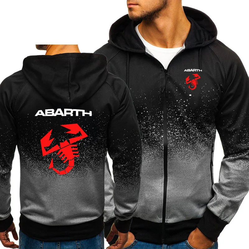 Men's Jacket Abarth Car Logo Print Casual HipHop Harajuku Gradient Color Hooded Sweatshirts zipper Hoodies Man Clothing