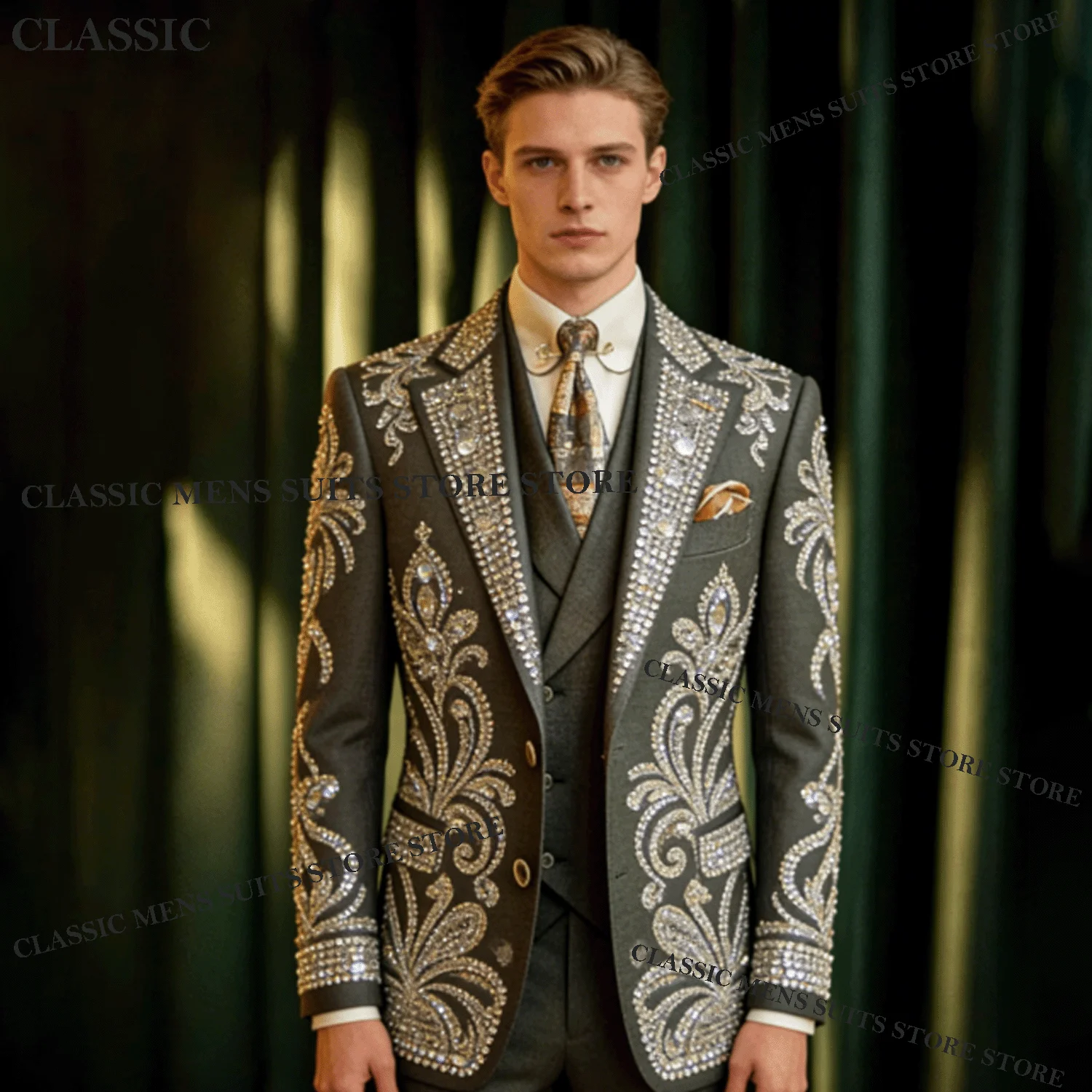 

Высококачественные мужские костюмы с вышивкой, простые элегантные свадебные комплекты из 3 предметов, модные смокинги для жениха, индивидуальный пошив