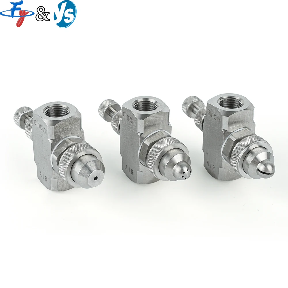 Adjustable Needle Air Atomizing Nozzle SS304 Two-Fluid Gas Water Mixing Spray Nozzle 1/4
