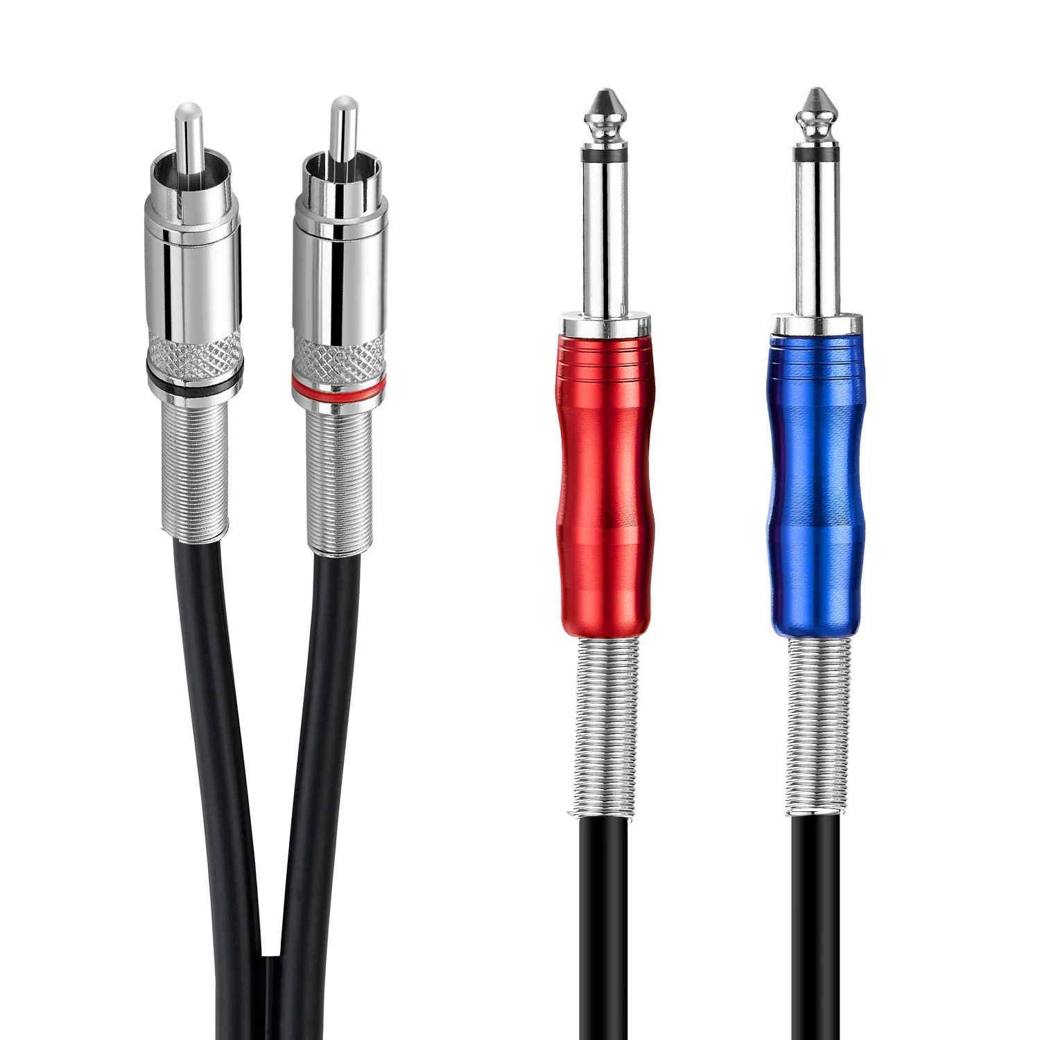 Bochara Dual 1/4 \'\'TS 6.35mm Jack do 2RCA OFC folia na kabel Audio + pleciona ekranowana 1m 2m 3m