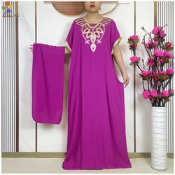 New African Abaya Dress for Women Monochromatic Embroidered Loose Dress Dashiki Dubai Maxi Islamic Women Casual Summer Dress