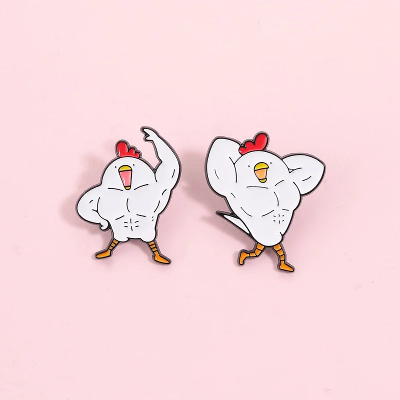 Custom Enamel Pin Lapel  wacky muscle chicken brooch Cartoon Animal Series Alloy Drip Oil Badge Gift toys
