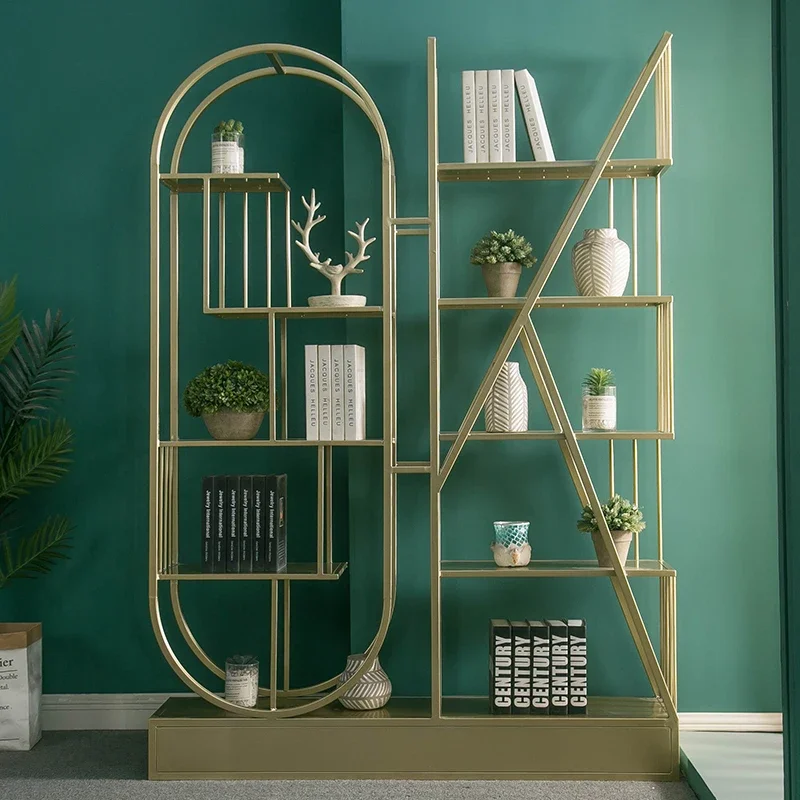 

Floor Bookshelf Living Room Iron Shelf Partition Decoration Shelf Light Luxury Metal Frame Office Display Stand