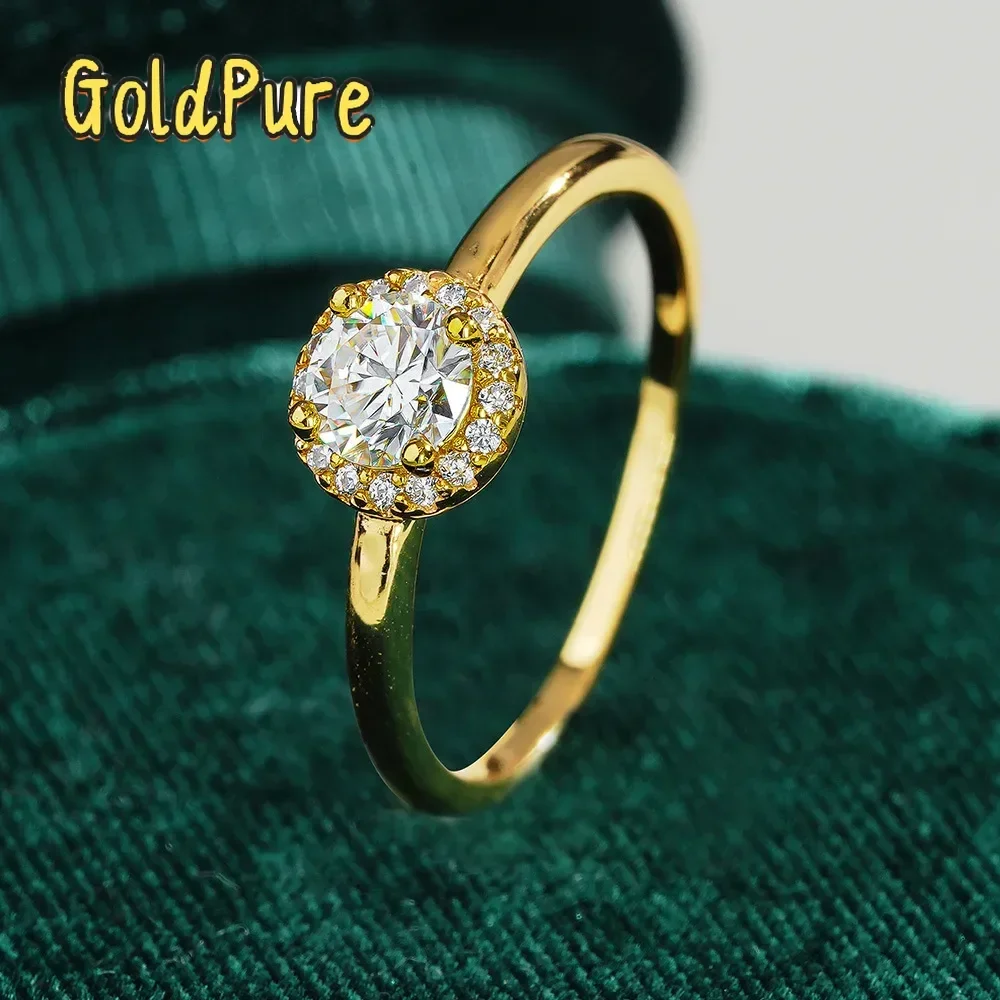 

Goldpure 100% Real 18k Gold Ring Luxury Round Bag Round Moissanite Diamond Ring for Women