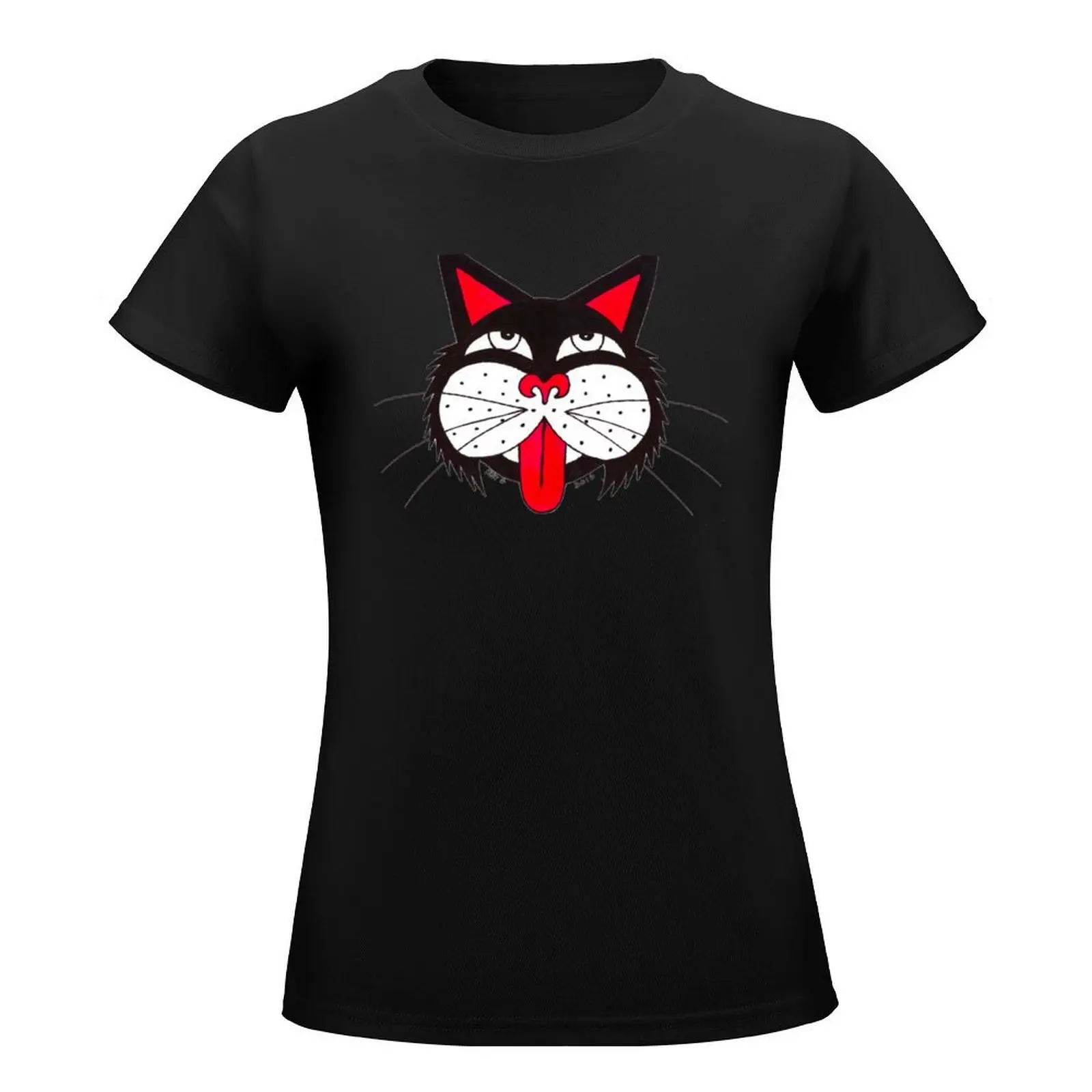 Cool Kitty- Art By Kev G T-Shirt female korean fashion plus size tops cute tops tshirts for Women