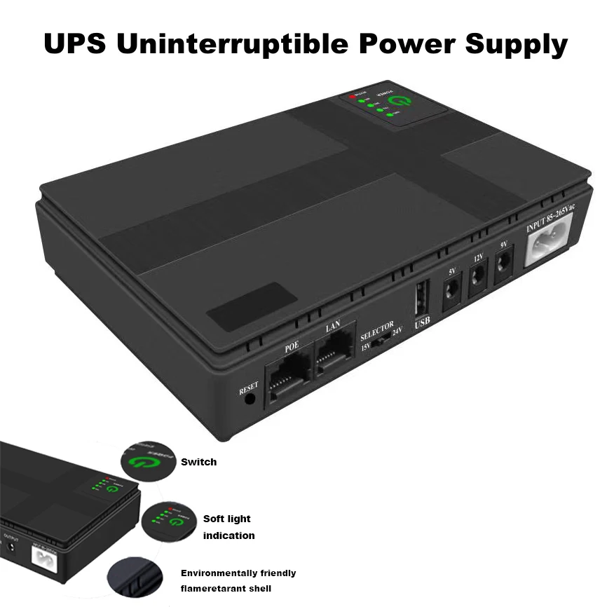 Imagem -03 - Fonte de Alimentação Ininterrupta Mini Ups Backup 5v 9v Bateria 12v 8800mah Grande Capacidade Câmera Wifi Roteador ip Adaptador