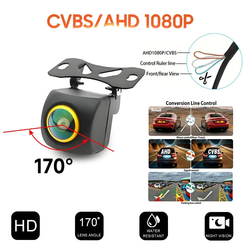 HD-Rückfahrkamera 1080P AHD/CVBS Auto-Rückfahrkamera, 170° °   Weitwinkel, wasserdicht, Nachtsicht, für Auto, LKW, SUV