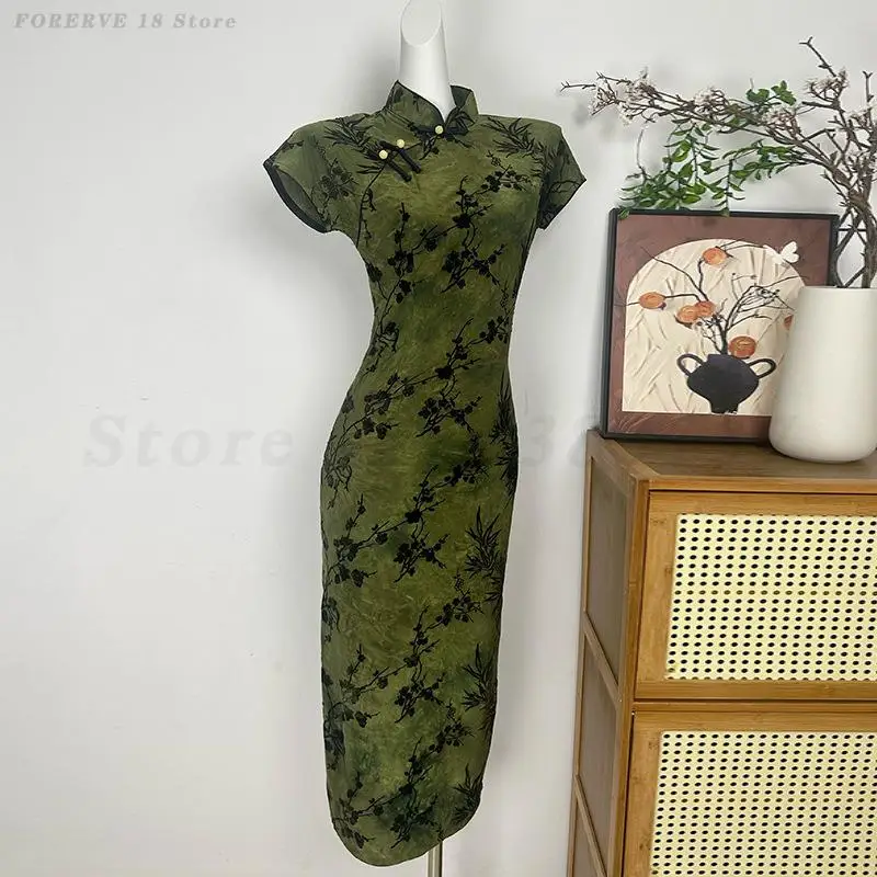 Women's Elegant Retro Style Slim Gown Qipao Traditional Chinese Cheongsam Dress Mandarin Collar Vestidos Banquet or Performance