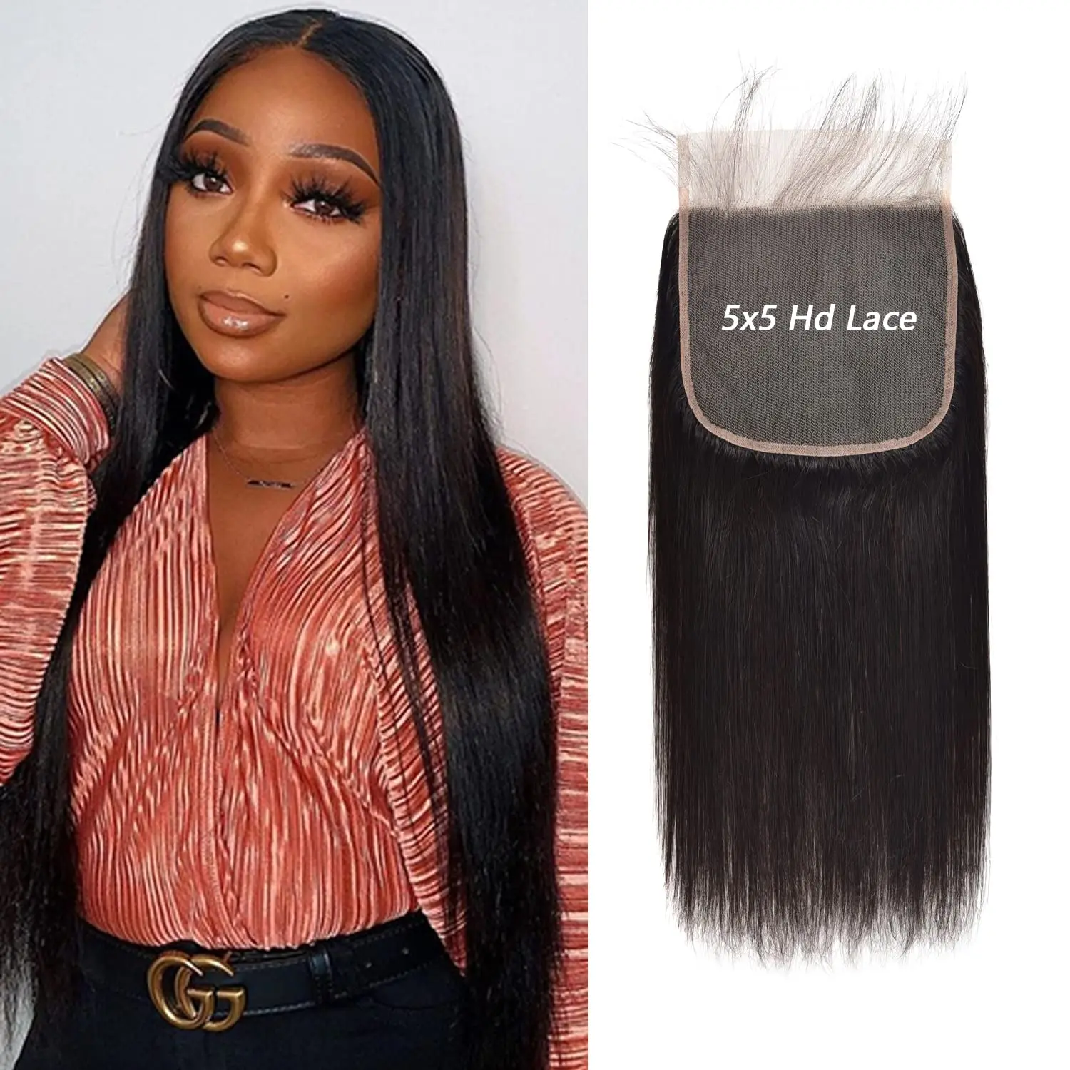5X5 HD Lace Closure Swiss Lace Pre Plucked Straight Lace Closure Human Hair for Women