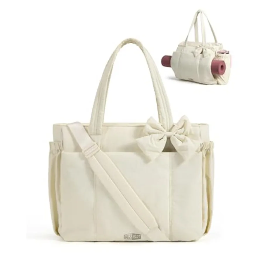 

Crush Bow Tote Bag for Women, Large Work Tote with 40oz Tumbler, Puffer Travel Tote Bag for Work, Yoga, Gym