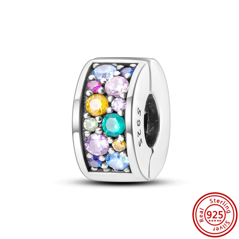 925 Sterling Silver Beads para Original Pulseira Pandora, Encantos, Colorido, Zircão, Estrela, Borboleta, Flor, Pena, Trevo, Jóias Clipe