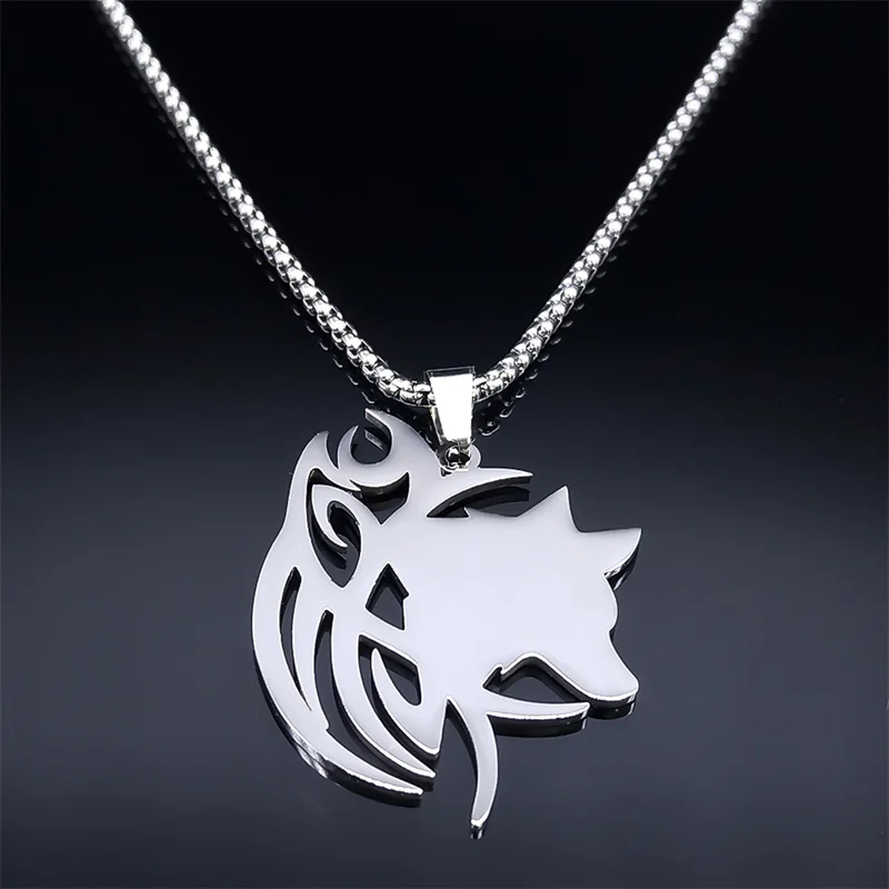Viking Nordic Mythology Wolf Knot Necklace Stainless Steel Valknut Odin \'s Symbol of Norse Men Women Necklace Jewelry N7802S01