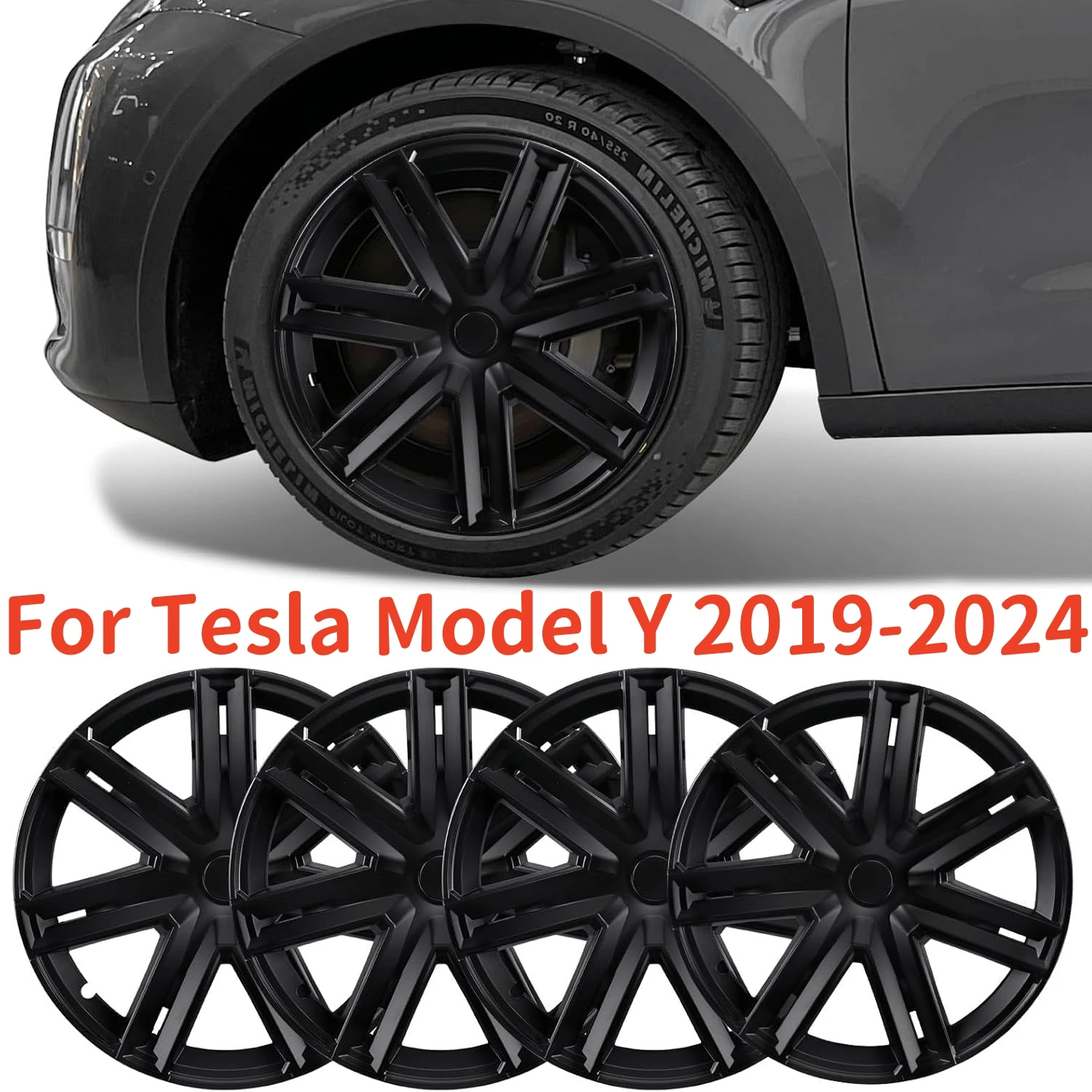 4PCS 19 inch Hubcaps For Tesla Model Y 2024-2019, Thunder Style Wheel Covers Hub Caps Rim Protectors Cover Replacement