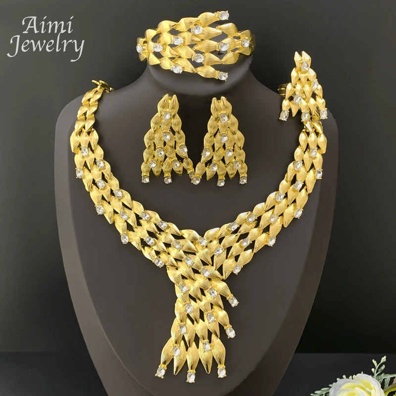 

Дубай, большое массивное колье, преувеличенный роскошный комплект ювелирных изделий из 4 предметов, женское ожерелье, серьги, браслет, кольцо, свадебные подарки для вечеринки