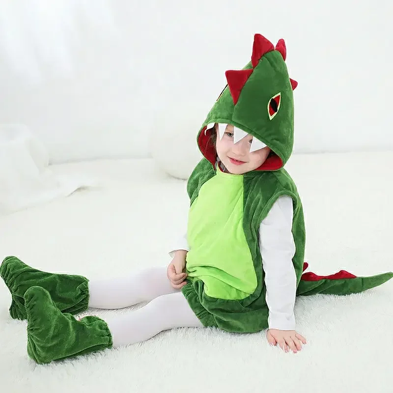 Kinderen Groene Dinosaurus Kostuum Leuke Vest Hoodie voor Jongen Meisjes met Voet Covers Kinderen Halloween Purim Party Show Kleding