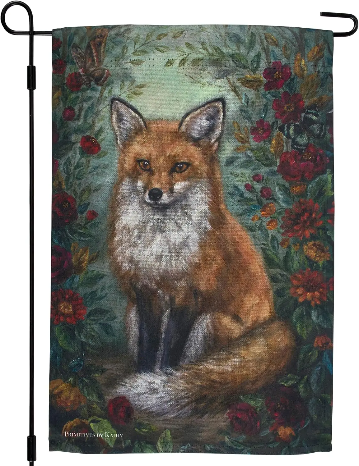 Primitives by Kathy Garden Flag, double sided, polyester, fall Fox design displaying a charming autumn scene of a fox surrou jjp