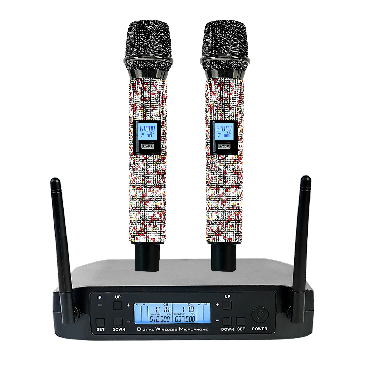 Pro Wireless Microphone System, Diamond Handheld Cordless Dynamic Microphones 2*100 Channels, 200ft for Singing, Karaoke, Church