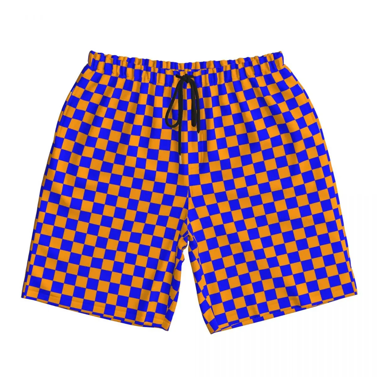 

Летние спортивные шорты, мужские клетчатые оранжевые и черные пляжные шорты в шахматном порядке, стильные дышащие пляжные плавки больших размеров