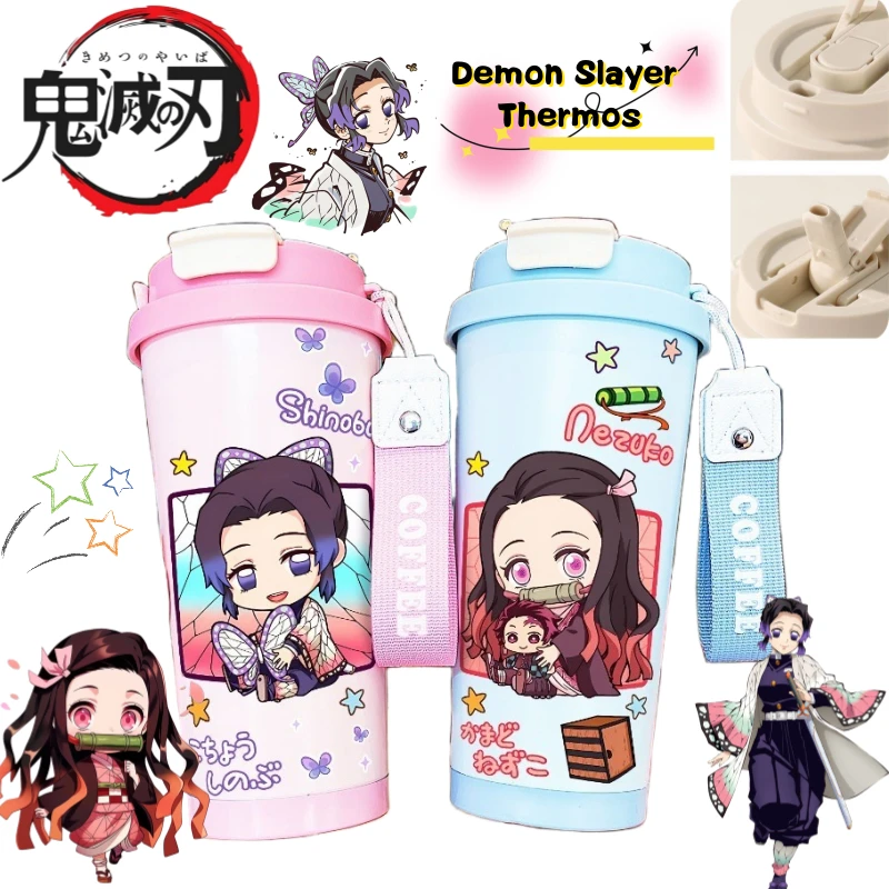

Термокружка Demon Slayer с изображением Агацумы Зен'итсу и Танджиро Камадо, высококачественный мультяшный принт, большая емкость, портативная, с двумя отсеками для напитков